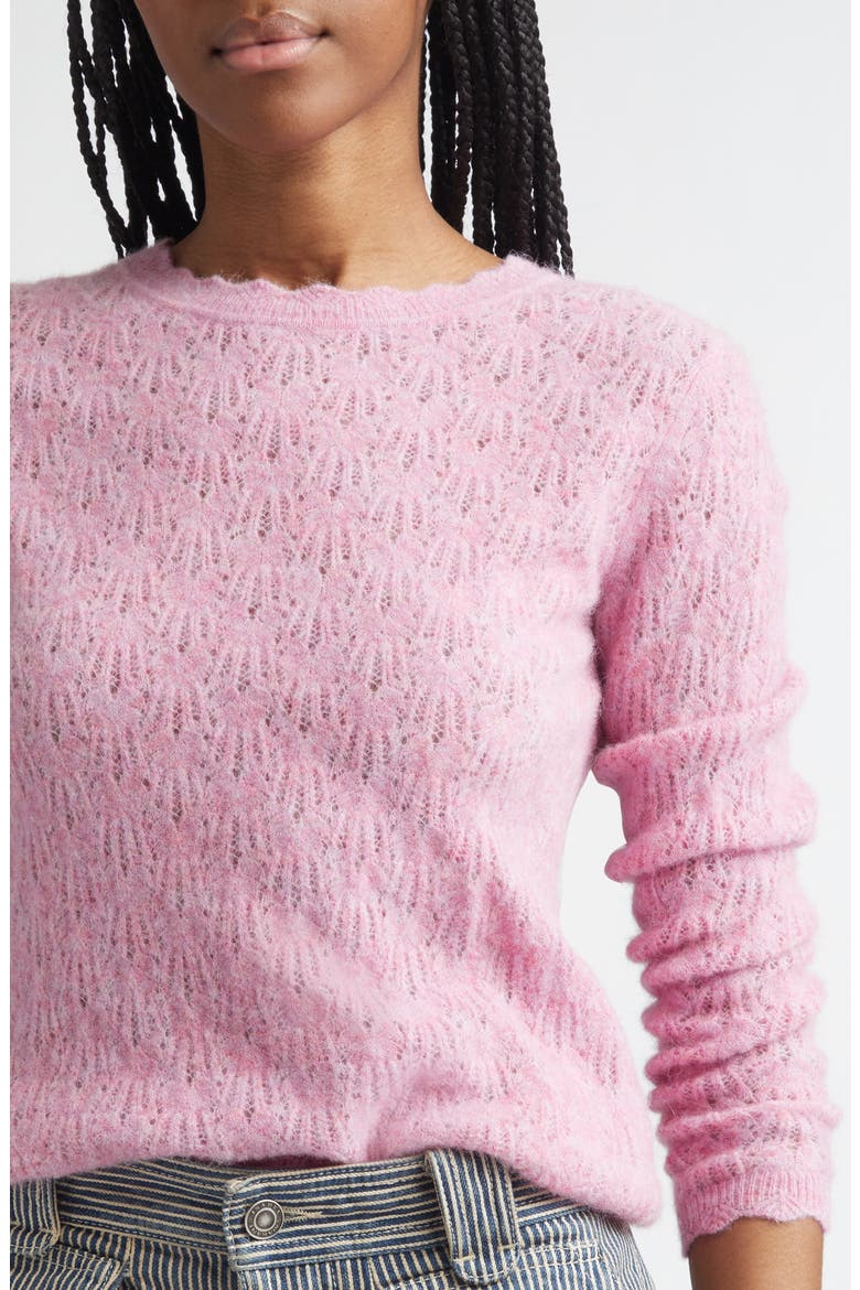 Obeline Pointelle Crewneck Sweater, Alternate, color, LIGHT PINK