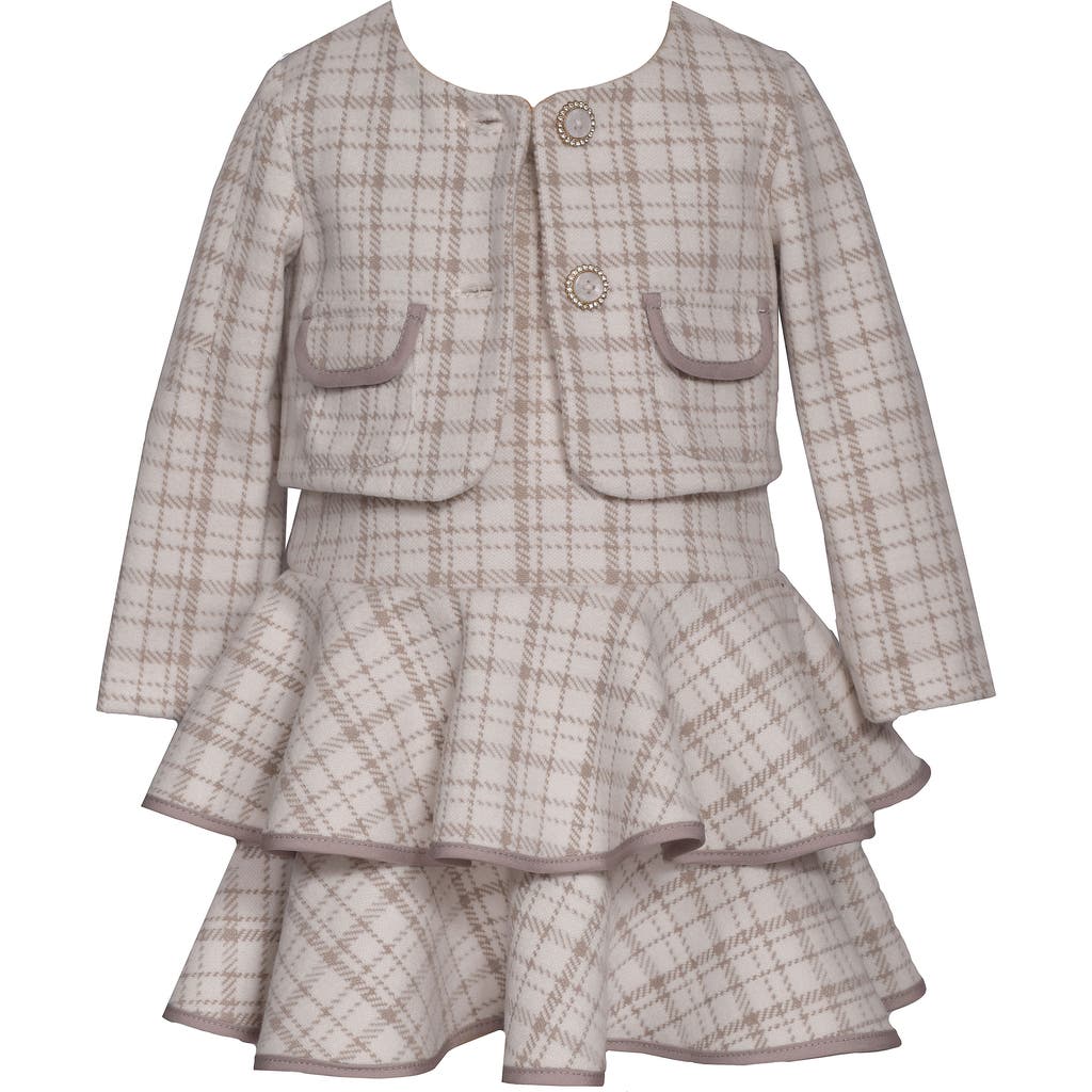 Iris & Ivy Kids' Plaid Tiered Dress & Jacket Set In Brown