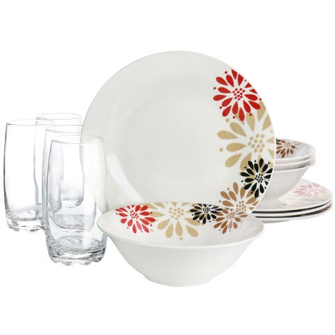 Everyday Osaka Blossom Fine Ceramic 12 Piece Dinnerware Combo Set