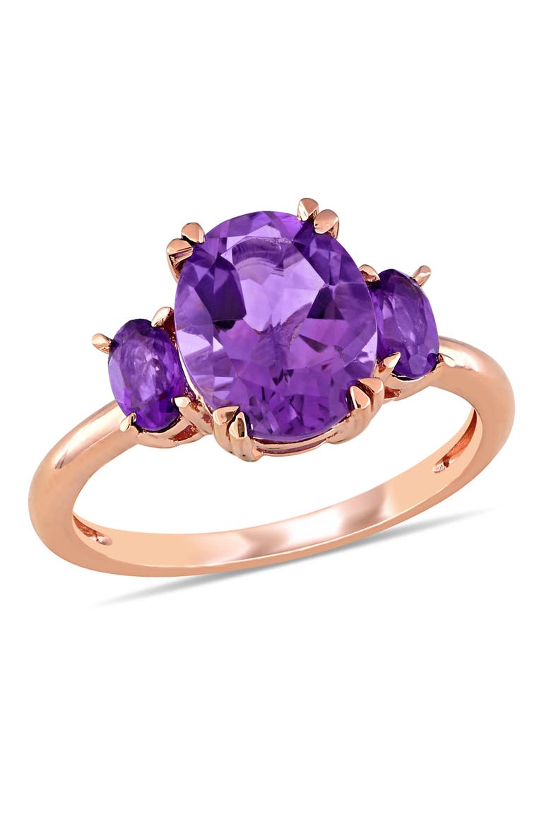 Amethyst 3-Stone Ring in 14k Rose Gold, Main, color, Amethyst