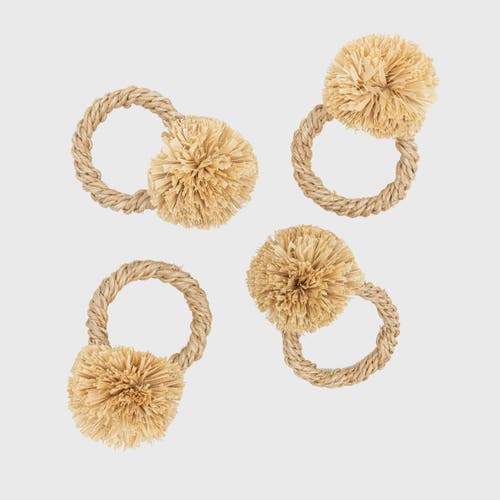 JOANNA BUCHANAN JOANNA BUCHANAN STRAW POMPOM NAPKIN RINGS, SET OF FOUR