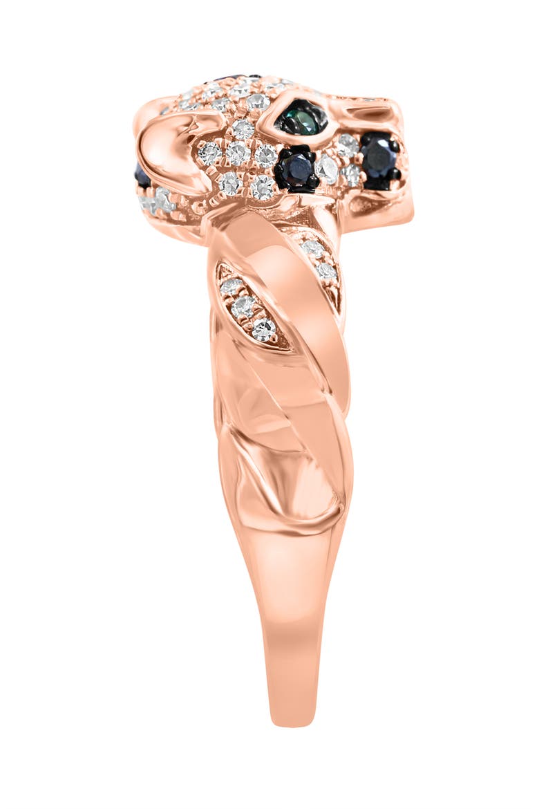 14K Rose Gold Black Diamond & Emerald Panther Head Ring, Alternate, color, 14K Gold