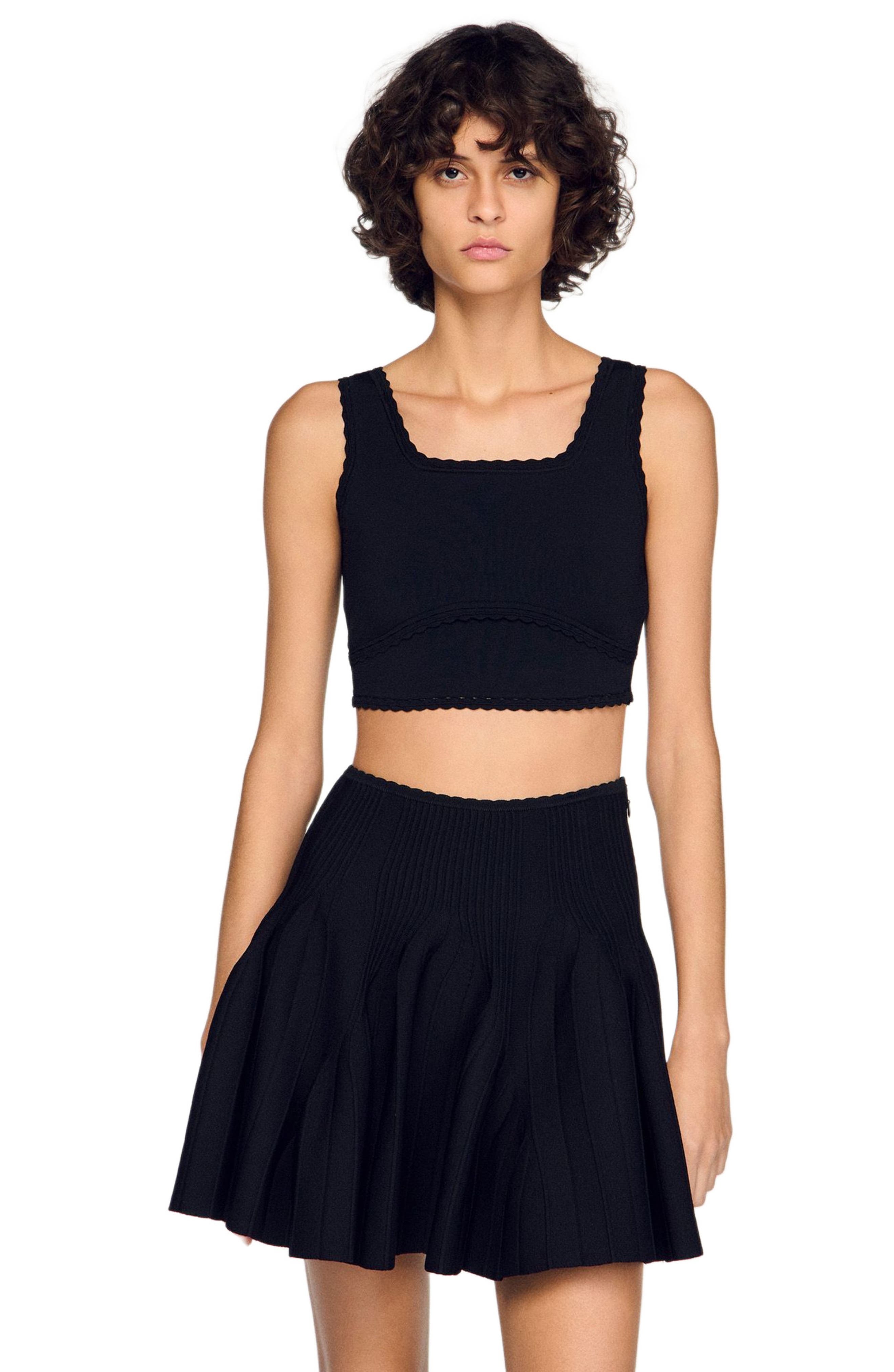 Cropped decorative knit sweater