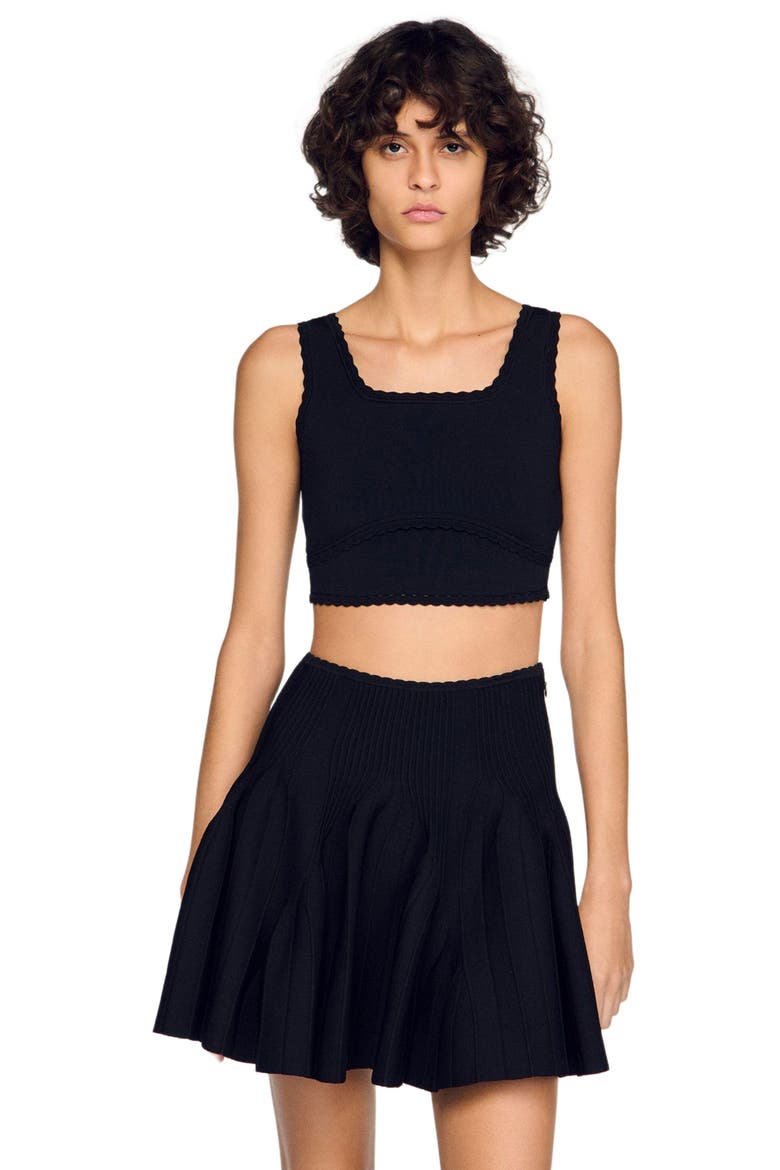 Cropped decorative knit sweater, Main, color, Black