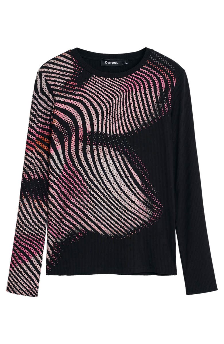 Desigual Printed Rib Long Sleeve Top, Alternate, color, 