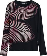Desigual Printed Rib Long Sleeve Top