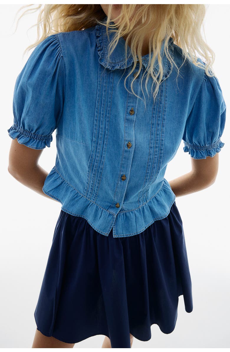 H&M Denim blouse, Alternate, color, Light Denim Blue