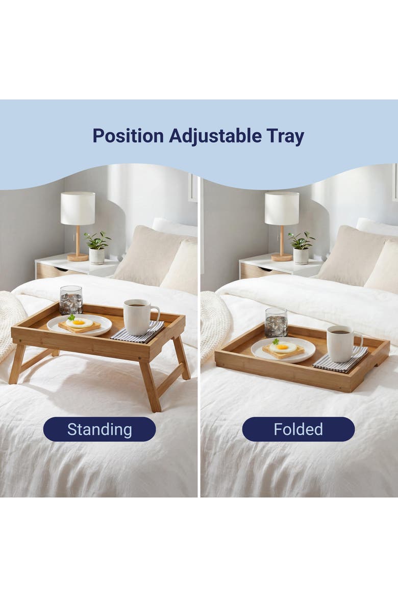 Alora Handcrafted Breakfast Bed Tray with Built-In Handles and Foldable Legs, Alternate, color, Brown