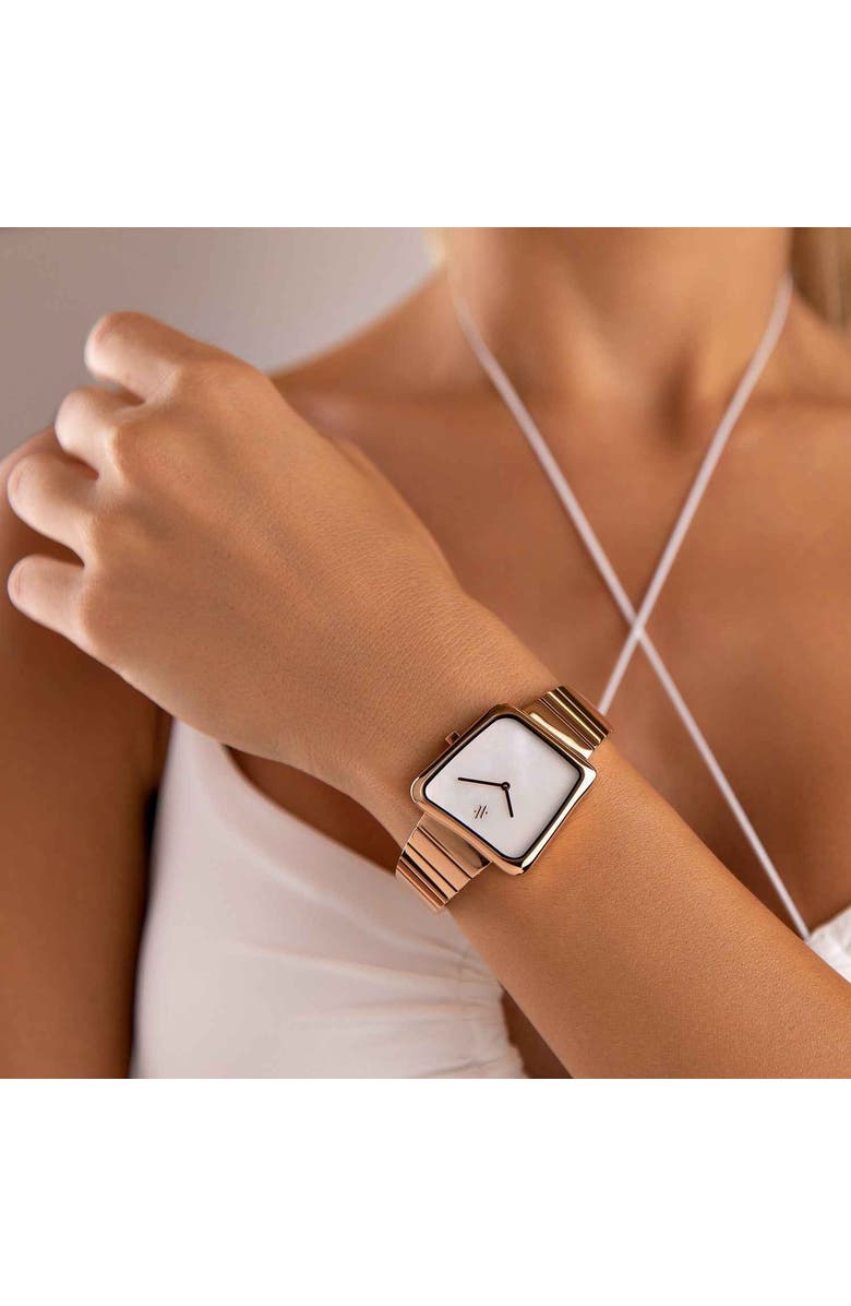 VANNA Nebula Gemstone Watch, Alternate, color, White Pearl-Rose Gold