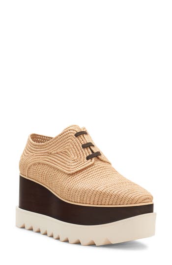 Stella Mccartney Elyse Raffia Platform Sneaker Loafers In Naturale