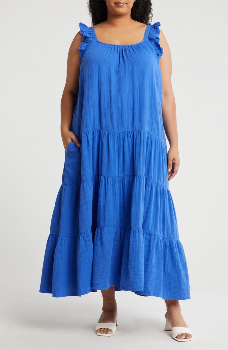 Caslon<sup>®</sup> Ruffle Strap Maxi Dress, Main, color, Blue Dazzle