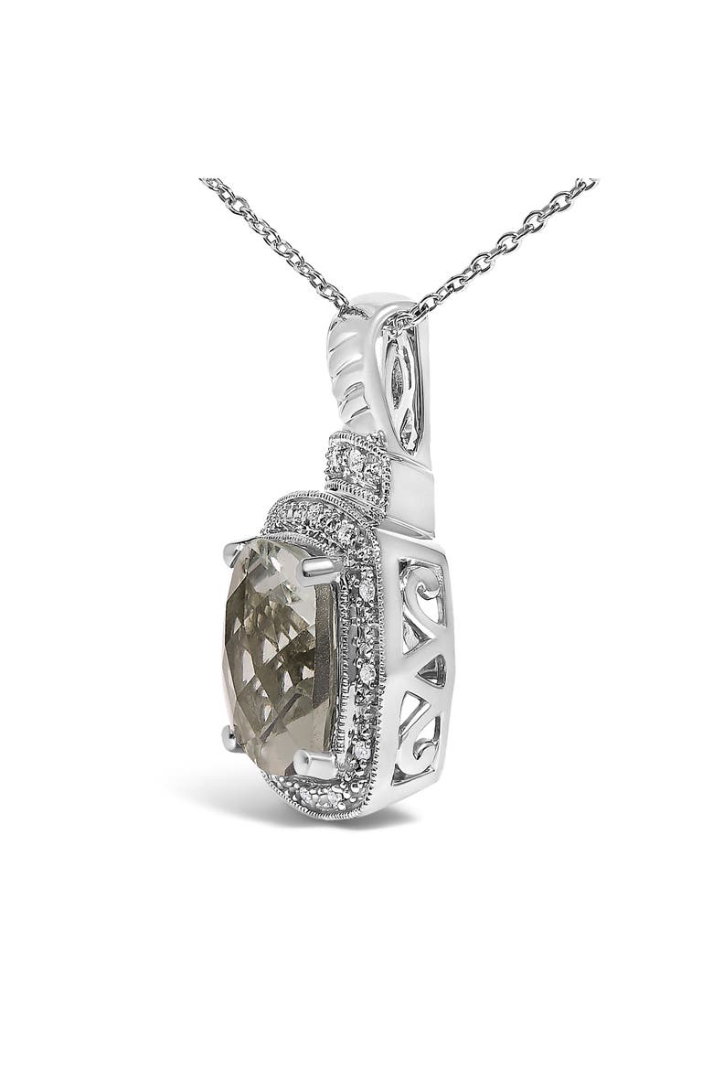 Sterling Silver Cushion Gray Green Amethyst and Diamond Accent Halo Pendant Necklace, Alternate, color, Silver