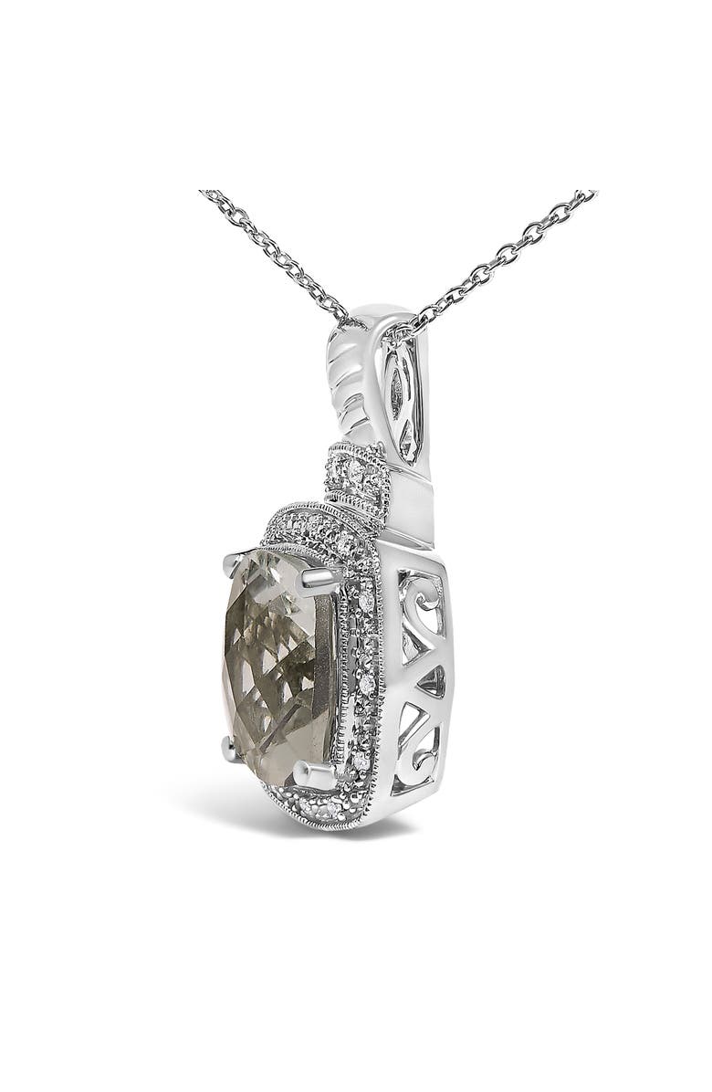 Haus of Brilliance Sterling Silver Cushion Gray Green Amethyst and Diamond Accent Halo Pendant Necklace, Alternate, color, Silver