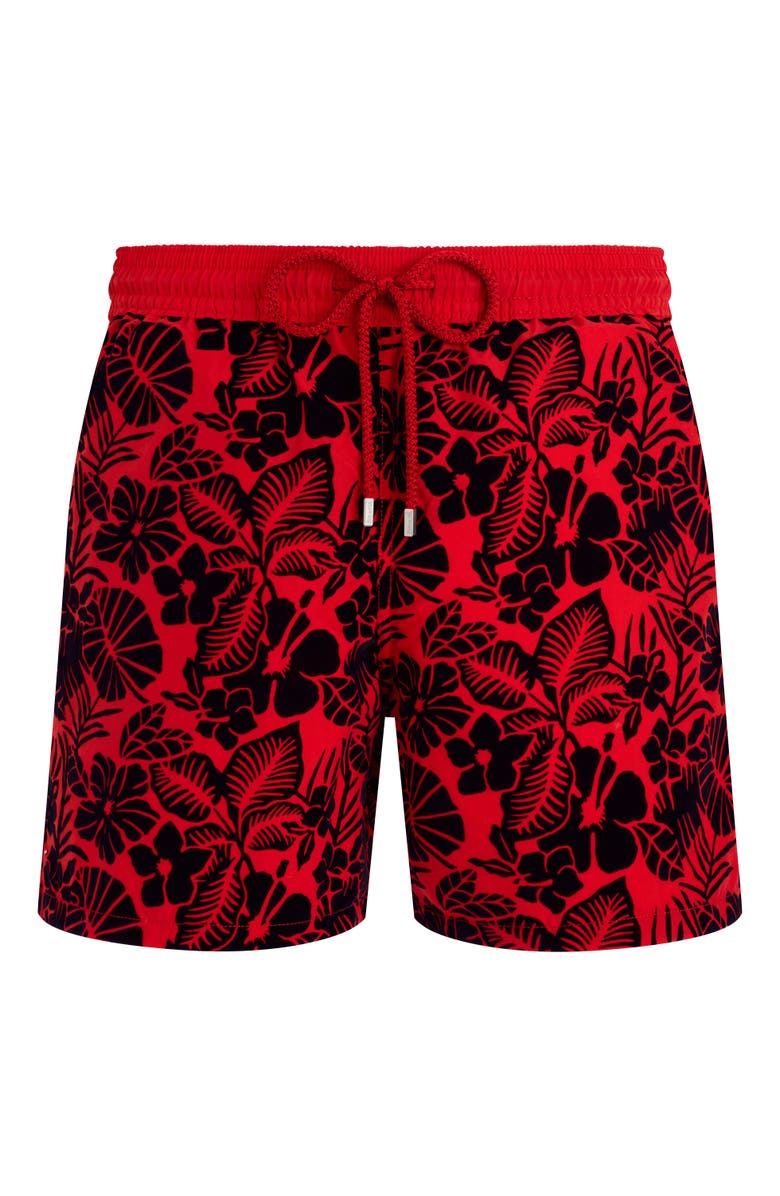 Vilebrequin Men's Flowers Flocked Swim Shorts, Alternate, color, Coquelicot