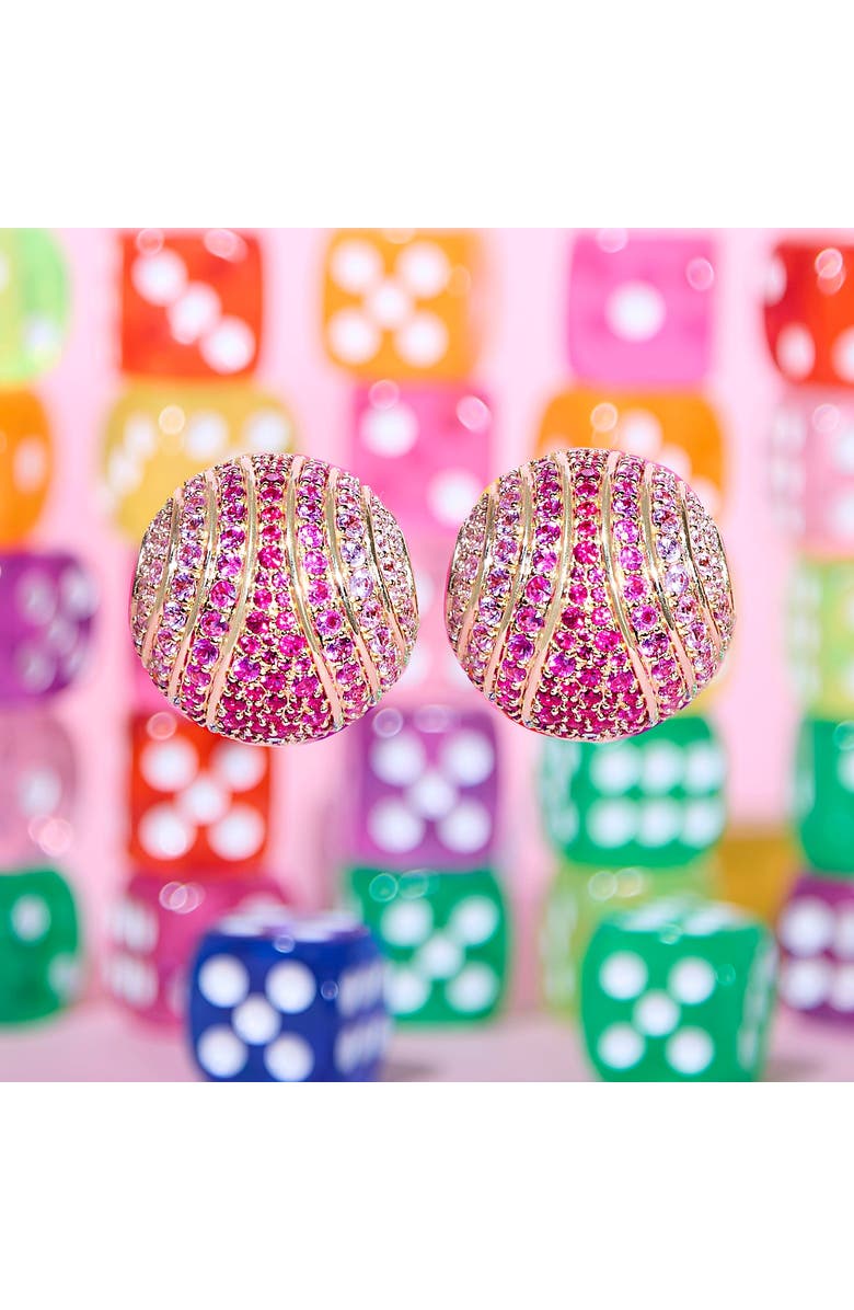 Campbell + Charlotte Revel Large Bead Huggie, Alternate, color, Ruby, Pink Sapphire- Gold