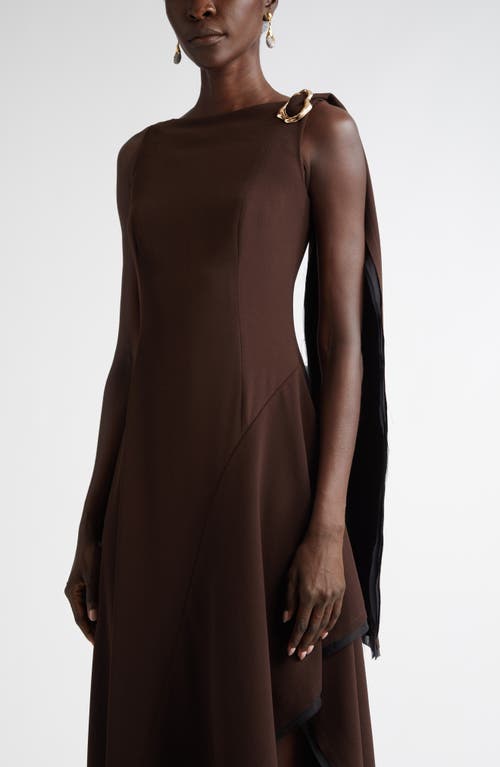Jason Wu Collection Boatneck Fit-flare Crepe Dress With Organza Trim In Bark