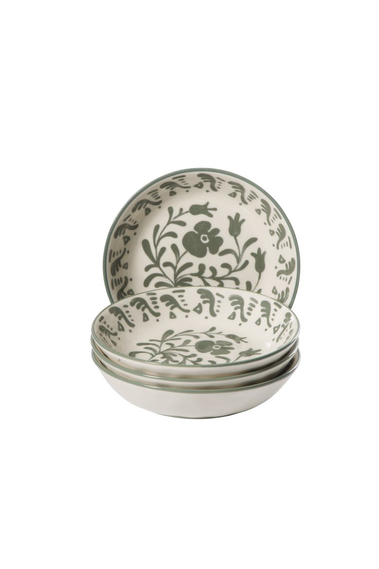 2-Time Oprah's Favorite Things Valencia Flor 4 Piece Stoneware 8in Dinner Bowl Set, Main, color, Fern Green