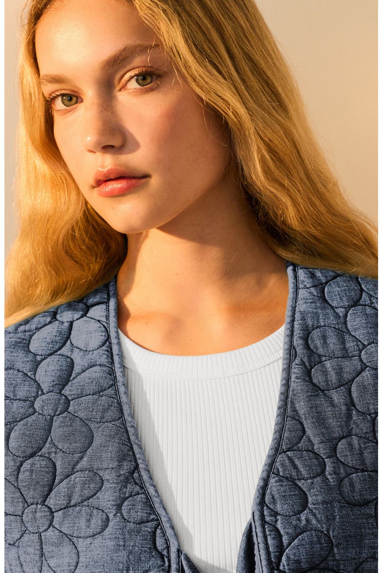 Floral Quilted Denim Vest, Alternate, color, BLUE