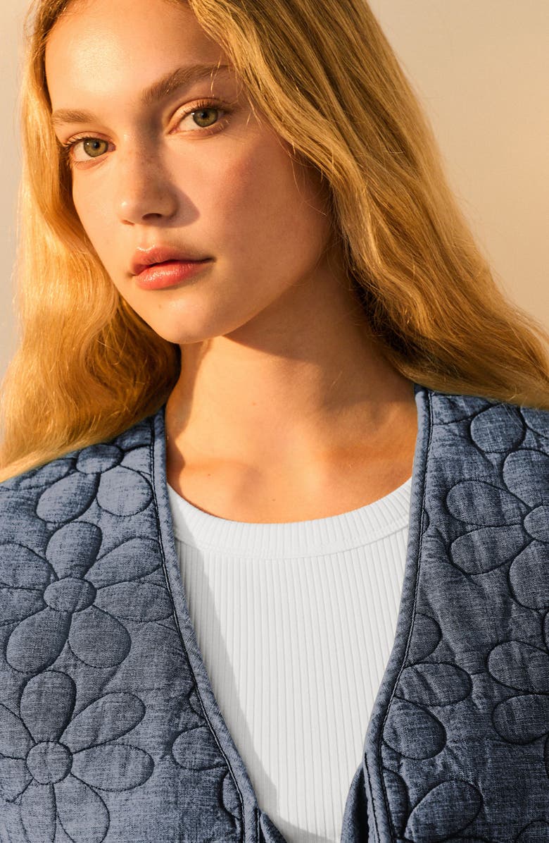 NEXT Floral Quilted Denim Vest, Alternate, color, Blue
