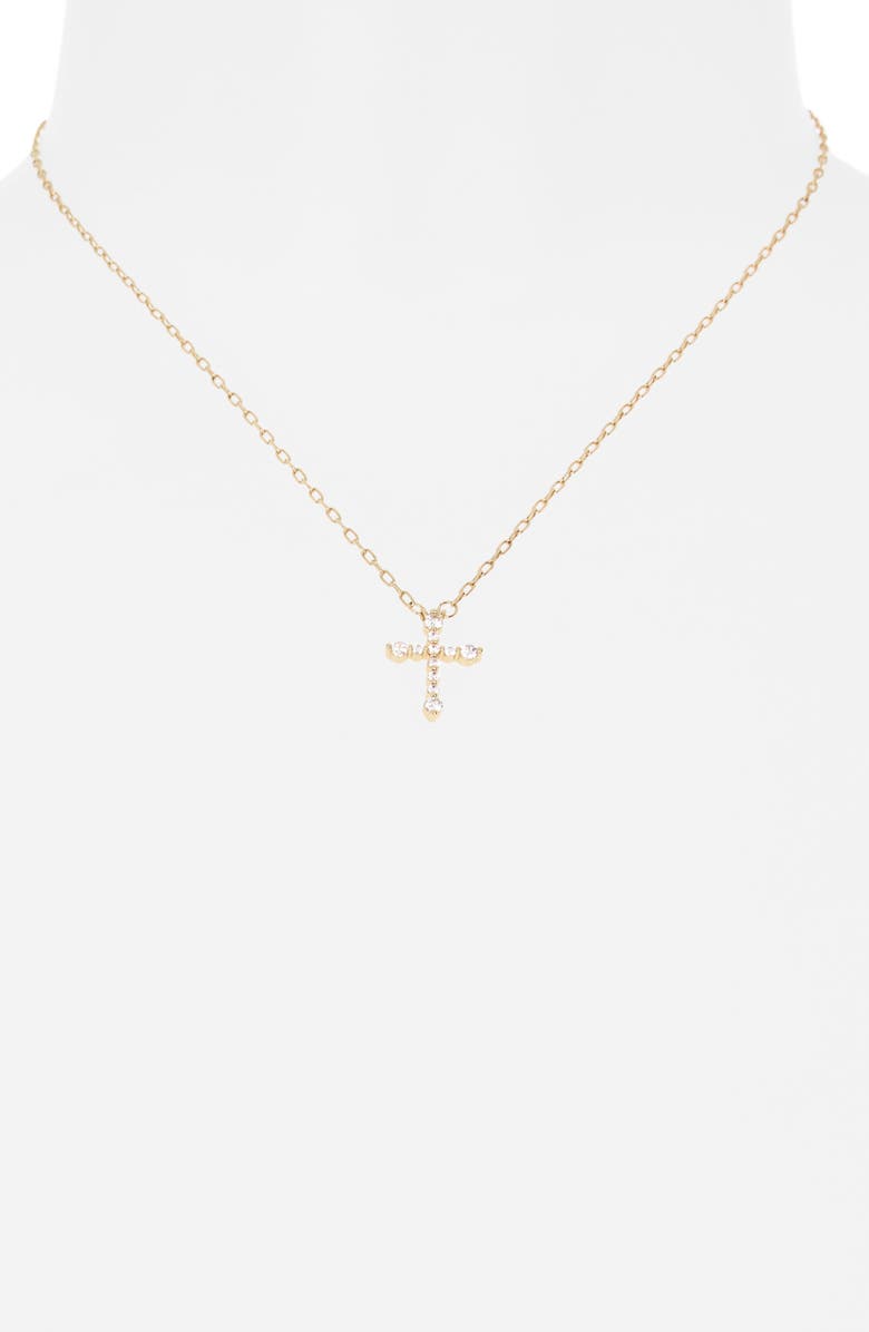 Leith Cubic Zirconia Cross Pendant Necklace, Alternate, color, Clear- Gold