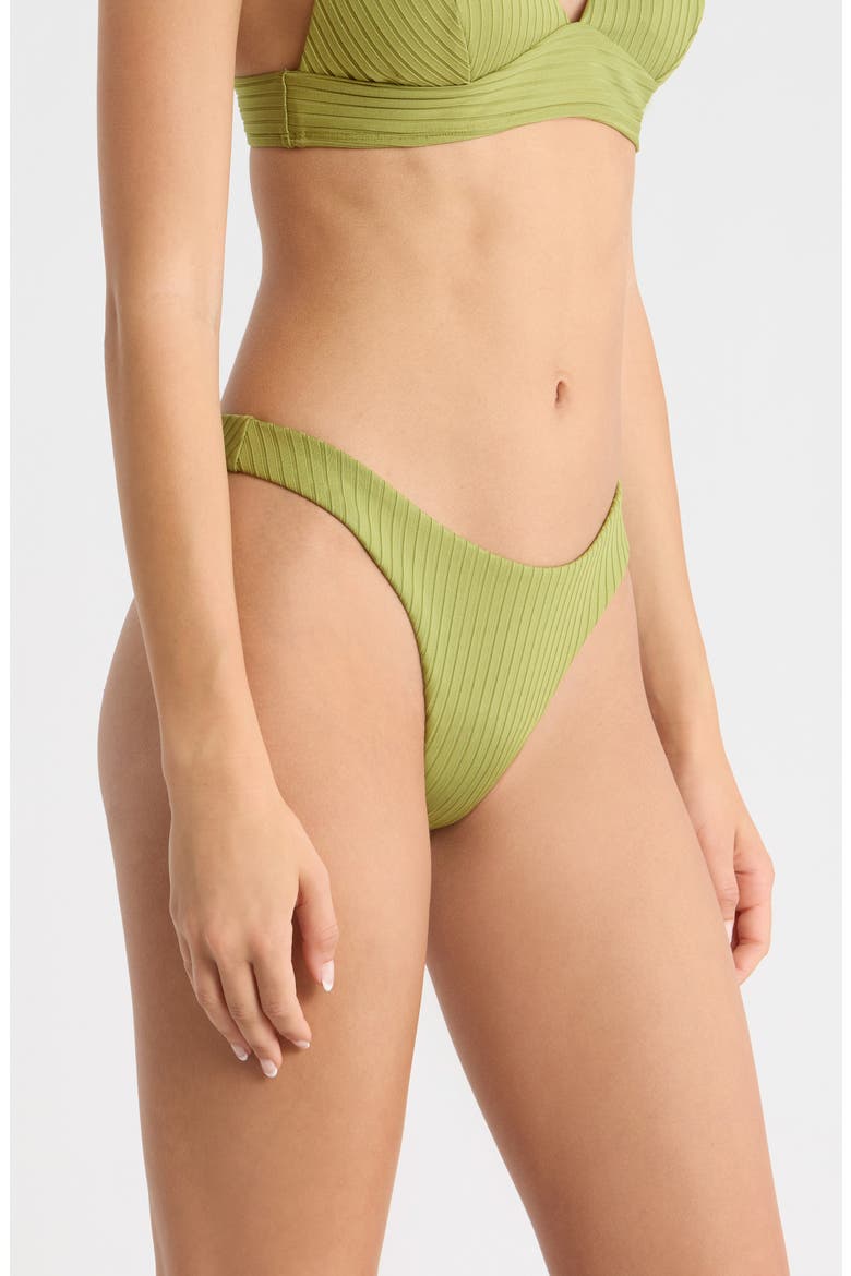 Premium Surf High Leg Rib Bikini Bottoms, Alternate, color, GREEN OLIVE