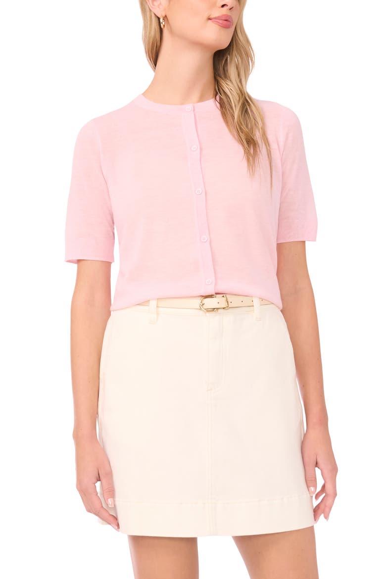 Sheer Short Sleeve Cardigan, Main, color, BABY PINK