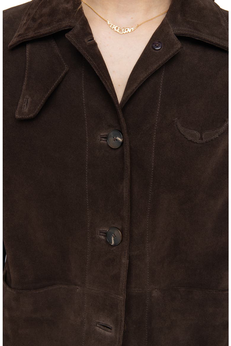 Lessa Suede Jacket, Alternate, color, DARK CHOCOLATE