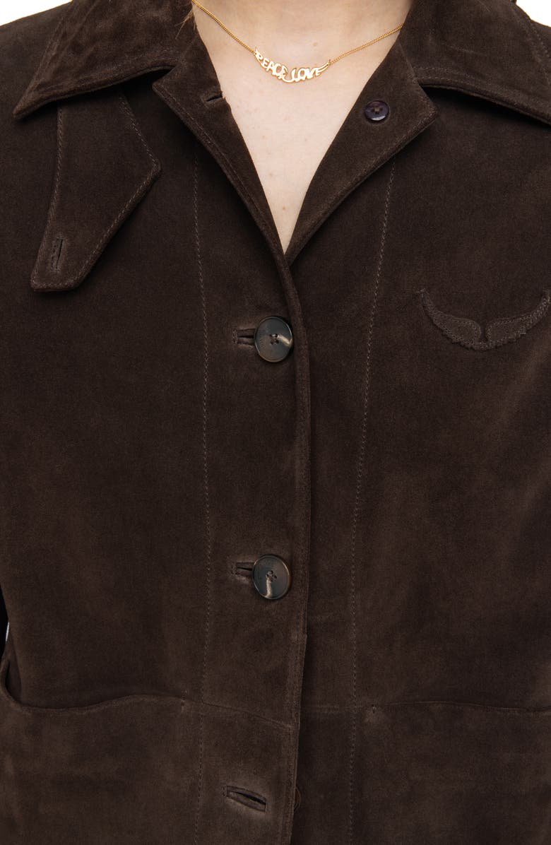 Zadig & Voltaire Lessa Suede Jacket, Alternate, color, Dark Chocolate