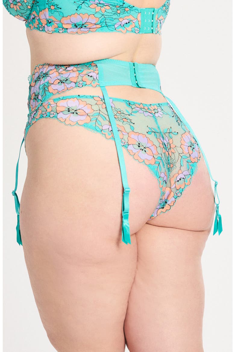 Floral Trip Lace Garter Belt, Alternate, color, TEAL THUNDER