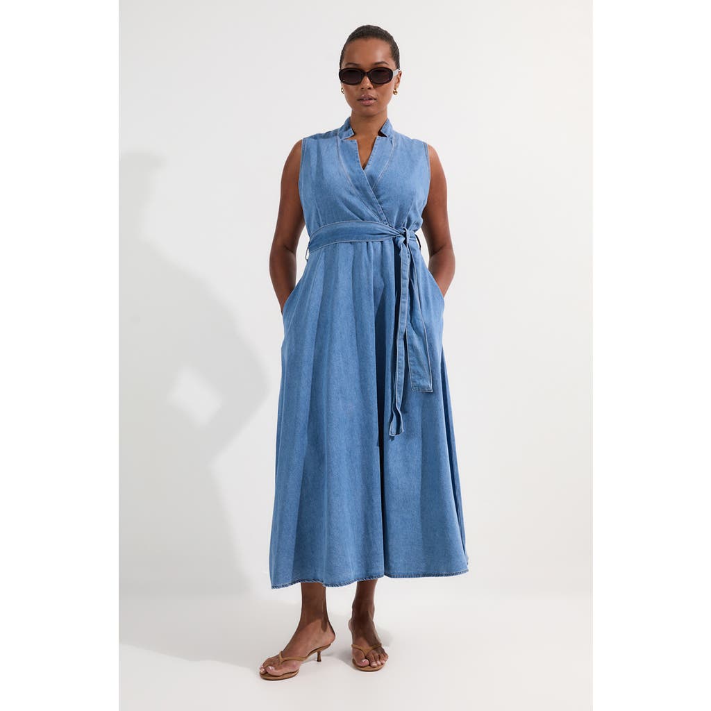 Karen Millen Belted Denim Midi Dress In Blue