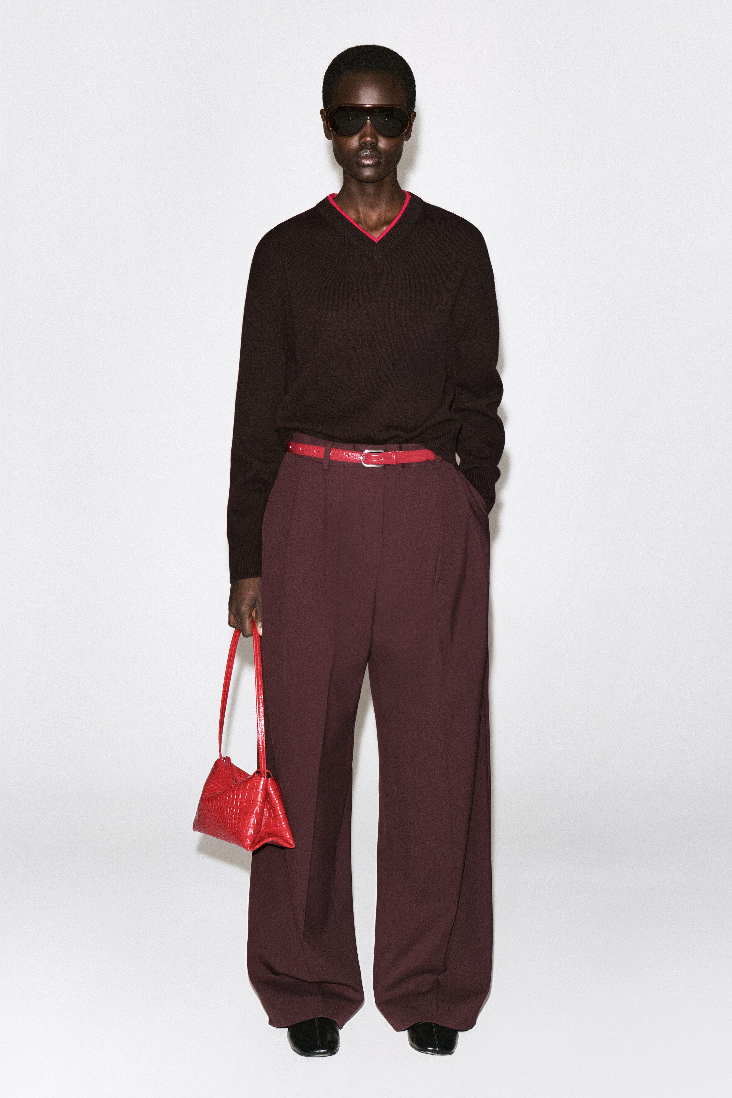 Mini Pavilion Shoulder Bag - Leather, Alternate, color, RED / CROC EFFECT