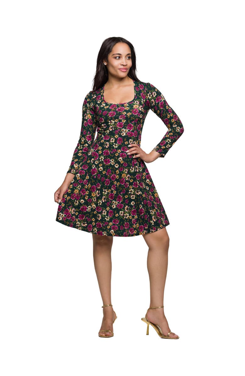 24seven Comfort Apparel Floral Print Long Sleeve Fit and Flare Mini Dress, Main, color, Pink Multi