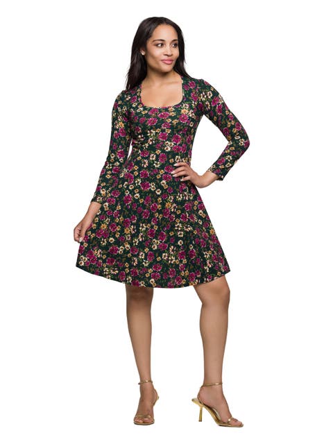 Floral Print Long Sleeve Fit and Flare Mini Dress