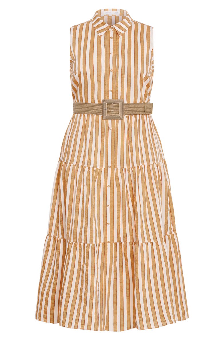 City Chic Clean Lines Belted Midi Dress, Alternate, color, Terracotta Stripe
