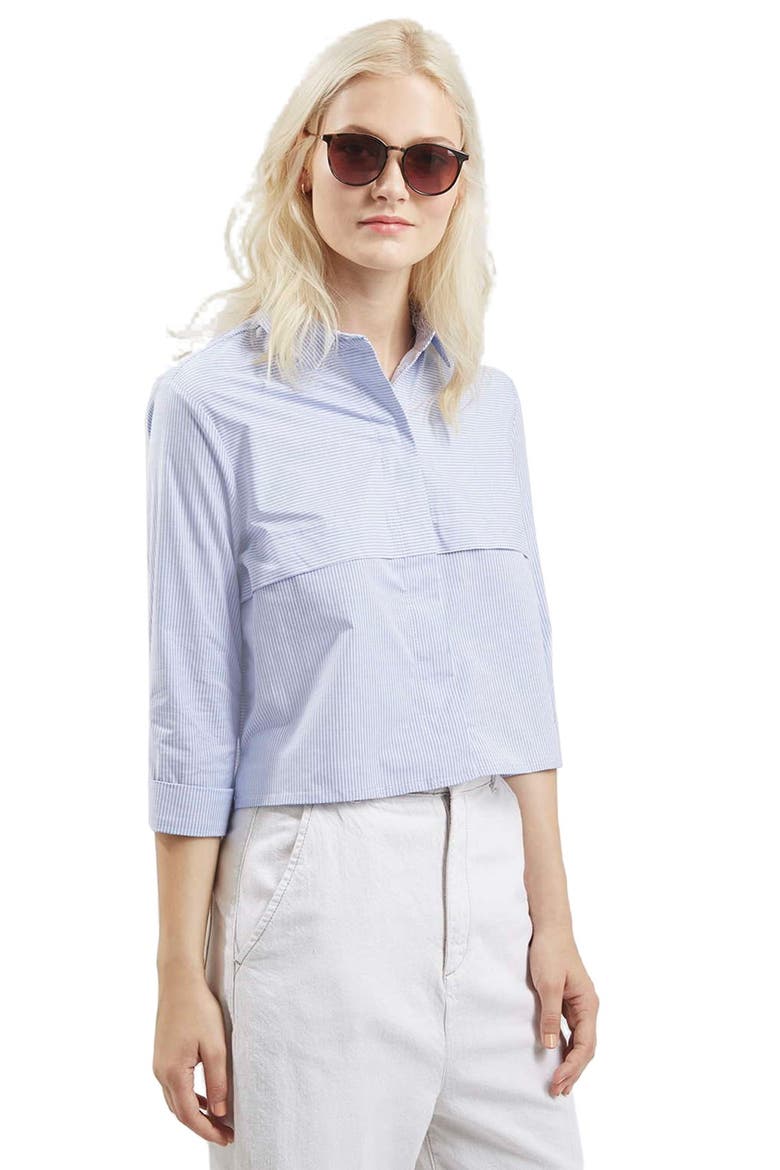 Stripe Crop Shirt, Main, color, LIGHT BLUE