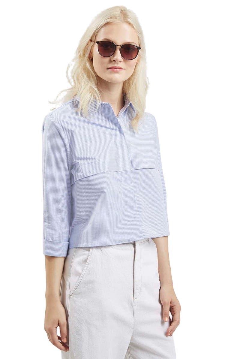 Topshop Stripe Crop Shirt, Main, color, 