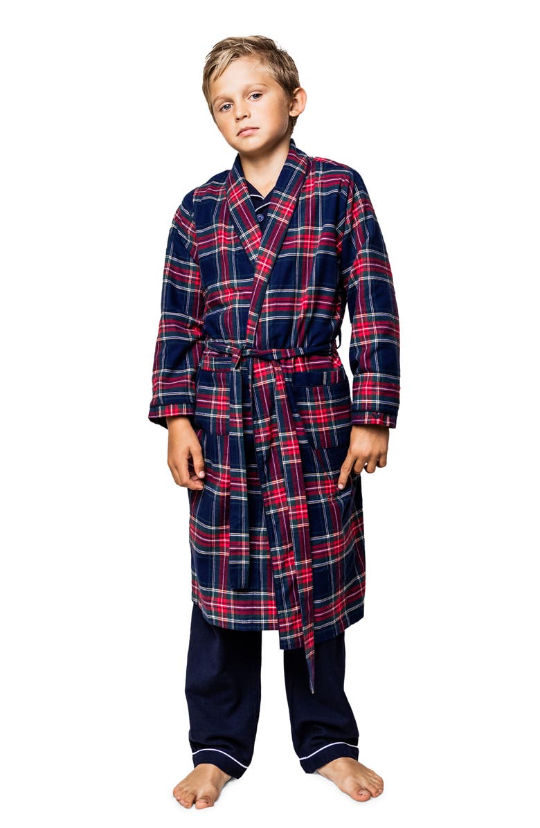 Petite Plume Kids' Windsor Tartan Robe, Alternate, color, Navy