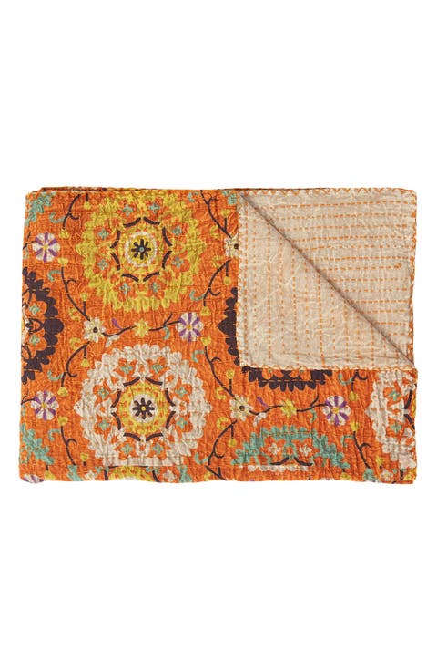 Vintage Cotton Kantha Throw Blanket