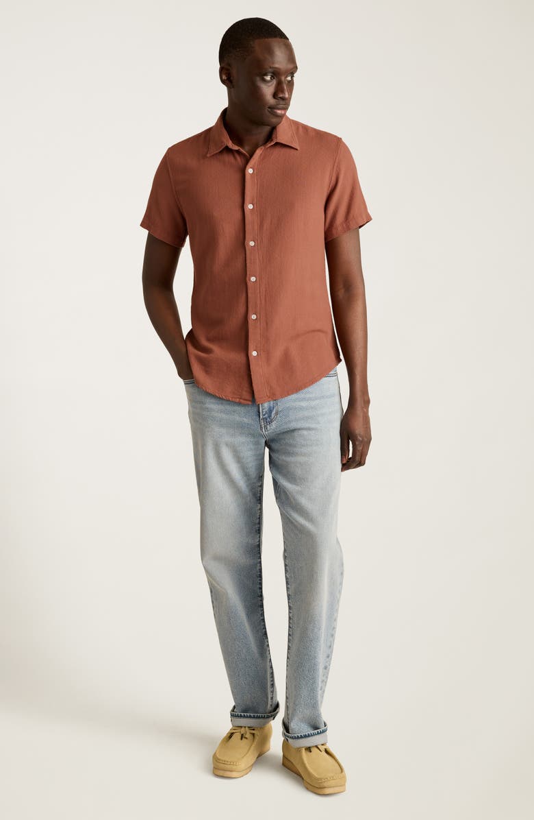 Bonobos Riviera Slim Fit Geo Textured Short Sleeve Cotton Button-Up Shirt, Alternate, color, Russet 18-1235 Tcx