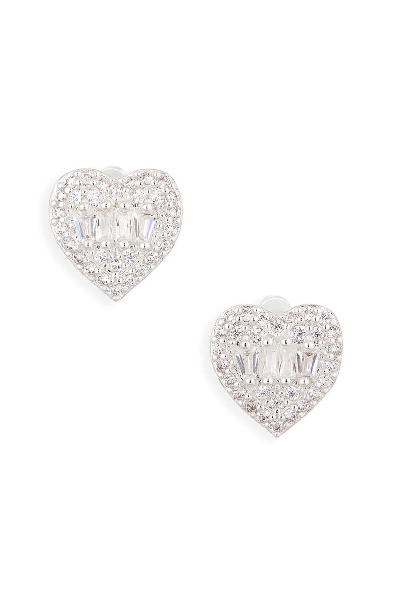 NORDSTROM RACK Cubic Zirconia Heart Stud Earrings, Main, color, Clear- Silver