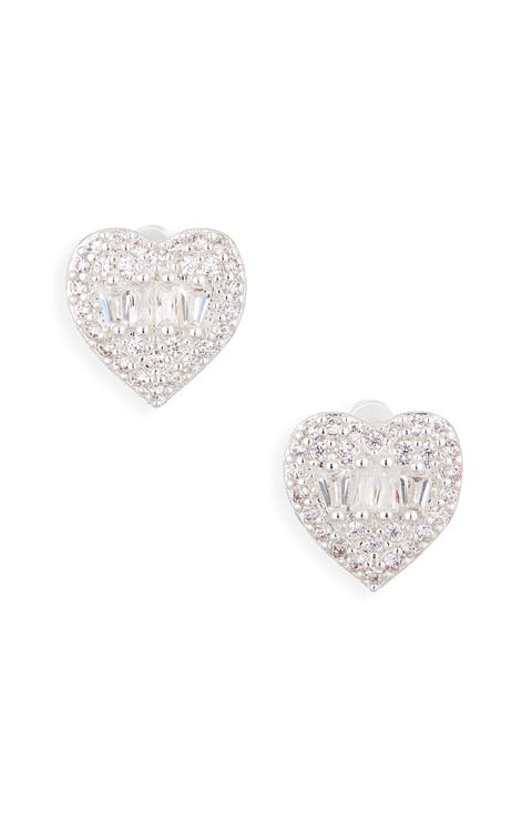 Cubic Zirconia Heart Stud Earrings