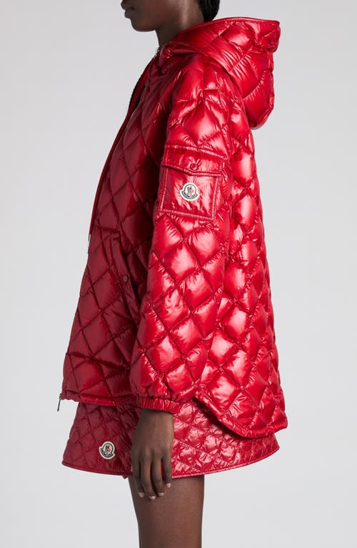 Moncler Womens Medium Red Relaxed-fit Hooded Shell-down Jacket