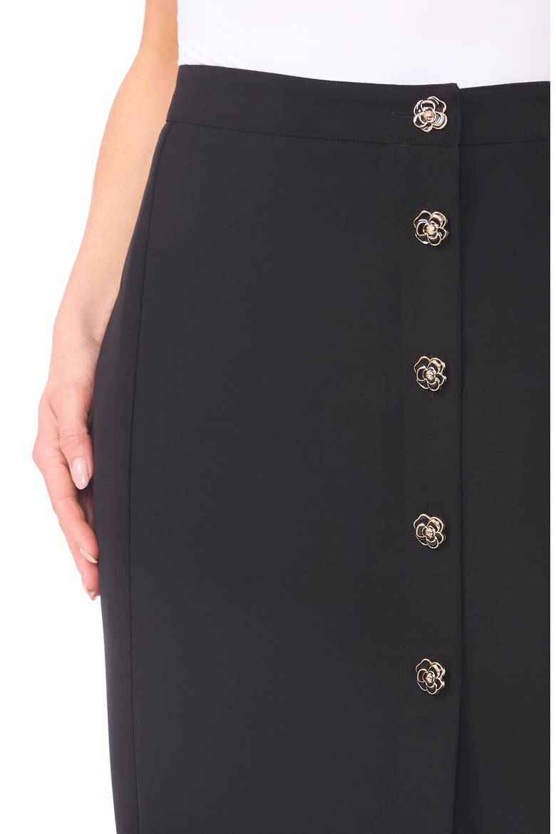 Floral Button Crepe Skirt, Alternate, color, RICH BLACK