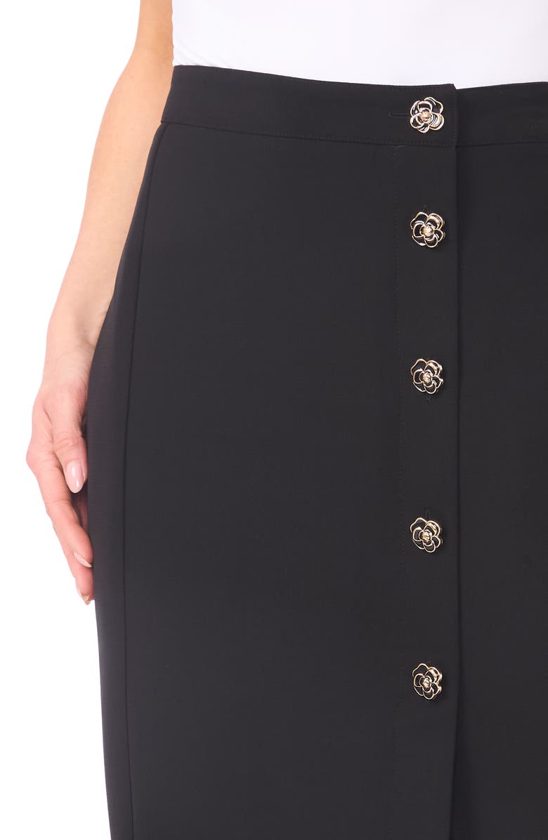 CeCe Floral Button Crepe Skirt, Alternate, color, Rich Black