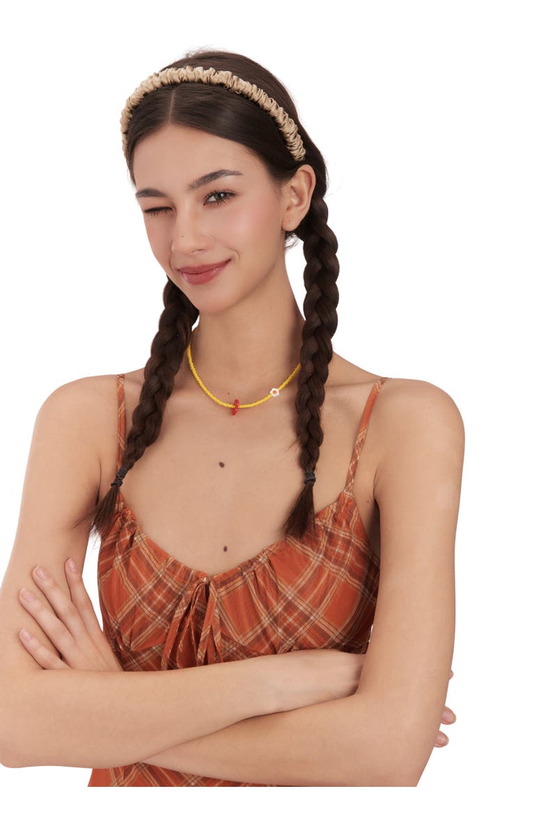 Scrunched Silk Skinny Headband, Alternate, color, Apricot