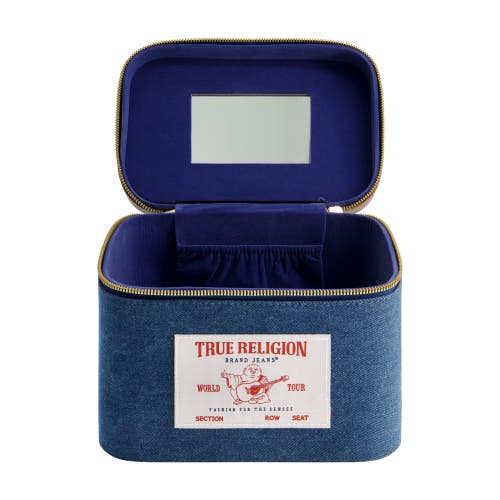 True Religion Large Denim Cosmetic Case With Mirror In Blue