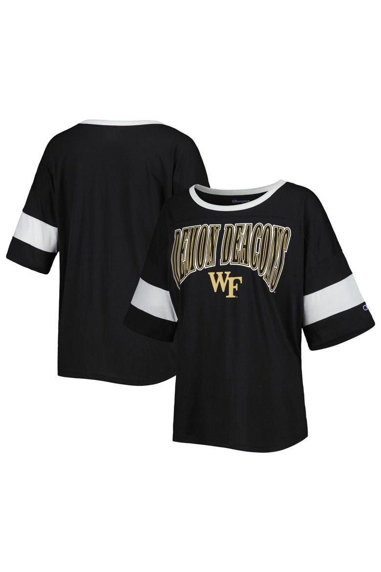 Women's Champion Black Wake Forest Demon Deacons Jumbo Arch Striped Half-Sleeve T-Shirt, Main, color, Black