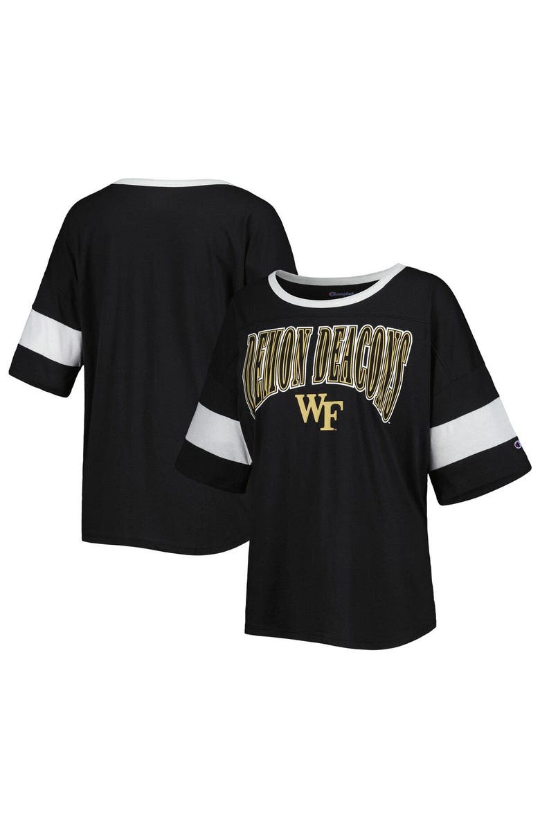 Champion Women's Champion Black Wake Forest Demon Deacons Jumbo Arch Striped Half-Sleeve T-Shirt, Main, color, Black