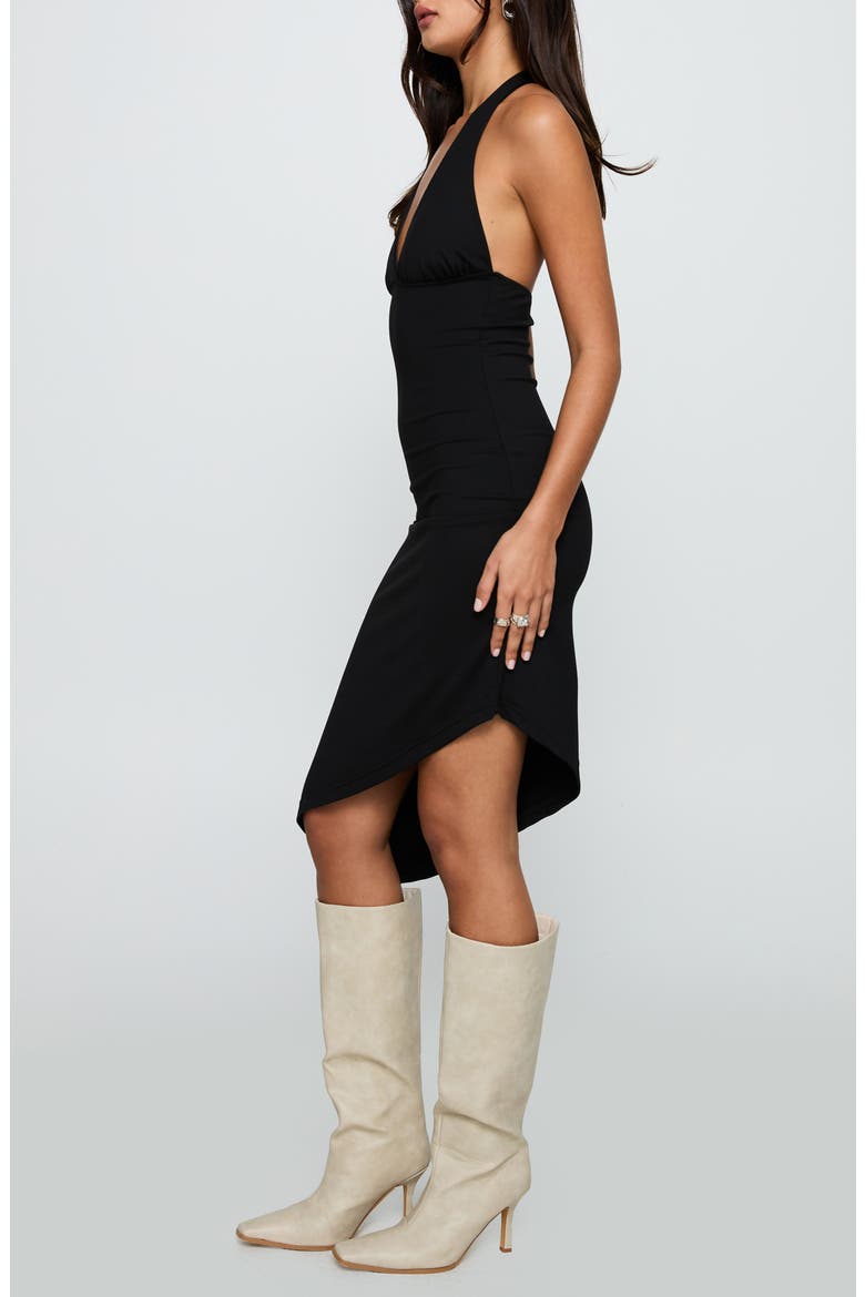 Whimsy Asymmetric Halter Midi Dress, Alternate, color, BLACK