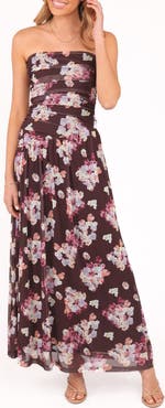 Petal & Pup Calypso Floral Strapless Mesh Maxi Dress